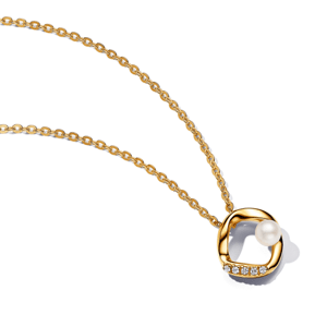 PANDORA pozlátený náhrdelník s perlou a zirkónmi 363303C01
